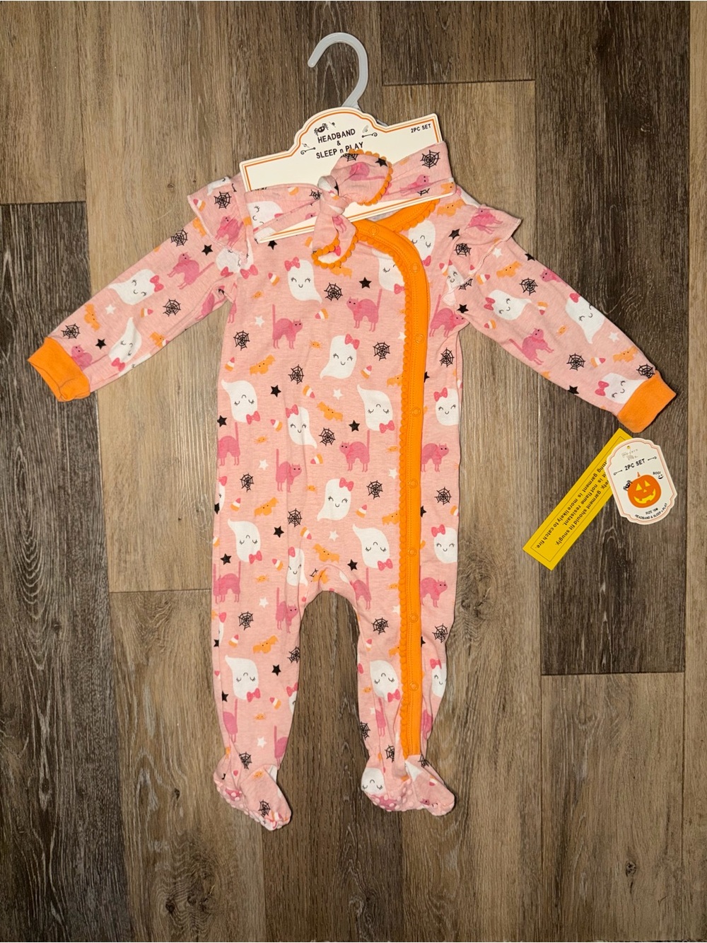 NWT Modern Kids Pink Halloween Headband & Sleep n Play 2-Piece Set